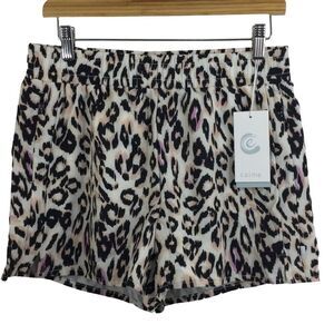 Calme Womens Elements Hike Active Gym Leopard Print Shorts Size M NWT